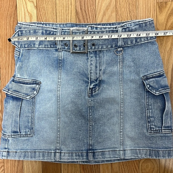 Women's Y2K Denim Cargo Skirt with‎ Denim Double Belt Trendy Summer Style - Picture 4 of 5